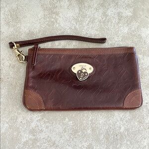 Lovcat Embossed Leather Vintage Brown Wristlet